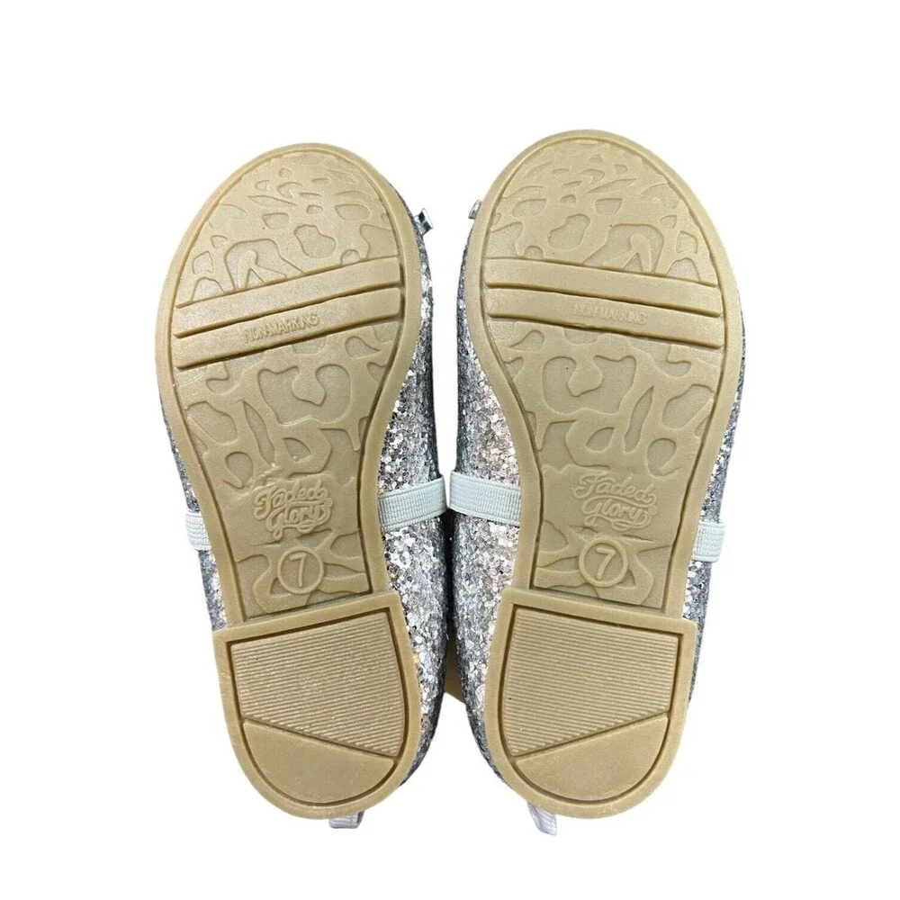Faded Glory Silver Glitter Mary Jane Ballet Flats Shoes  Toddler Girls 7  NWT